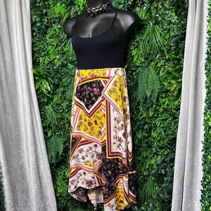 Marc New York XL Yellow Floral Print Handkerchief‎ Hem Midi Skirt Colorful 3010